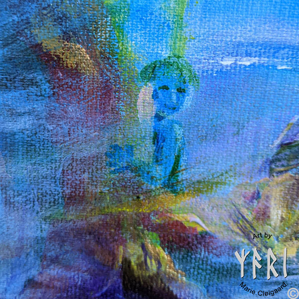Forest spirits, skovfolk, skovnisser, whimsical, joyful, original art, artwork, pinserute dansk kunst, dansk kunstner Marie Cloigaard
