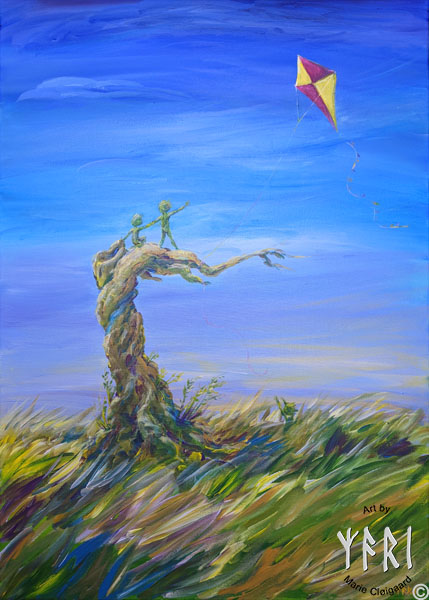 Forest spirits, skovfolk, skovnisser, whimsical, joyful, original art, artwork, pinserute dansk kunst, dansk kunstner Marie Cloigaard