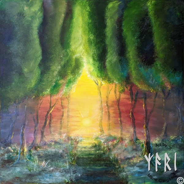 Forest spirits, skovfolk, skovnisser, whimsical, joyful, original art, artwork, pinserute dansk kunst, dansk kunstner Marie Cloigaard