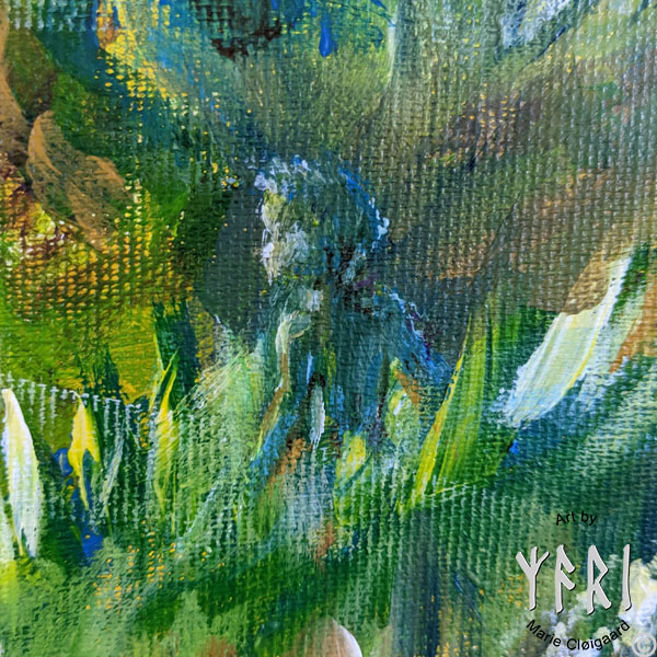 Forest spirits, skovfolk, skovnisser, whimsical, joyful, original art, artwork, pinserute dansk kunst, dansk kunstner Marie Cloigaard