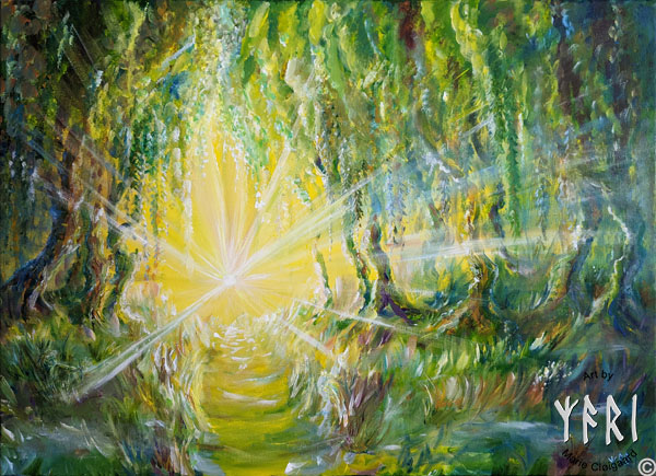 Forest spirits, skovfolk, skovnisser, whimsical, joyful, original art, artwork, pinserute dansk kunst, dansk kunstner Marie Cloigaard