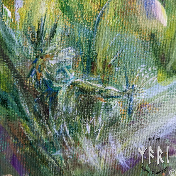 Forest spirits, skovfolk, skovnisser, whimsical, joyful, original art, artwork, pinserute dansk kunst, dansk kunstner Marie Cloigaard