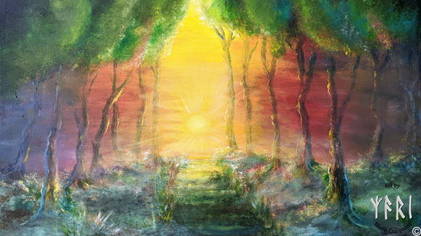 Forest spirits, skovfolk, skovnisser, whimsical, joyful, original art, artwork, pinserute dansk kunst, dansk kunstner Marie Cloigaard