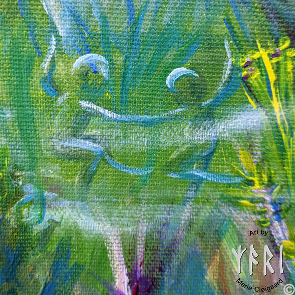 Forest spirits, skovfolk, skovnisser, whimsical, joyful, original art, artwork, pinserute dansk kunst, dansk kunstner Marie Cloigaard