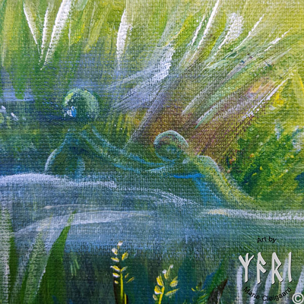 Forest spirits, skovfolk, skovnisser, whimsical, joyful, original art, artwork, pinserute dansk kunst, dansk kunstner Marie Cloigaard