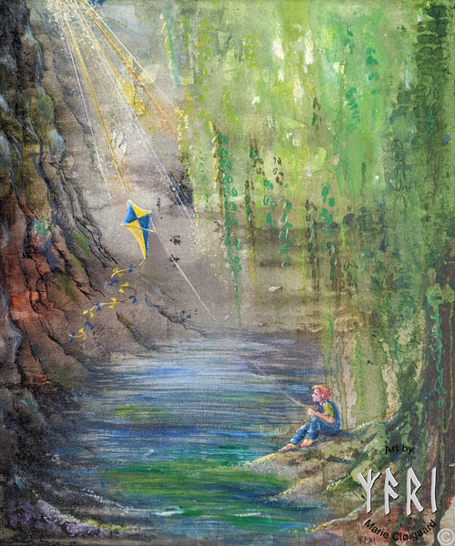 Forest spirits, skovfolk, skovnisser, whimsical, joyful, original art, artwork, pinserute dansk kunst, dansk kunstner Marie Cloigaard