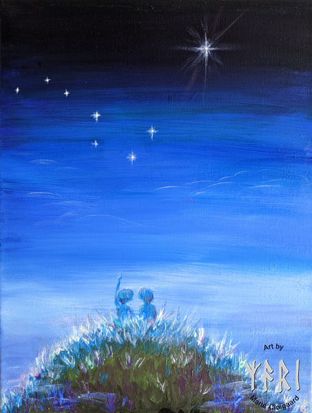 Forest spirits, skovfolk, skovnisser, whimsical, joyful, original art, artwork, pinserute dansk kunst, dansk kunstner Marie Cloigaard