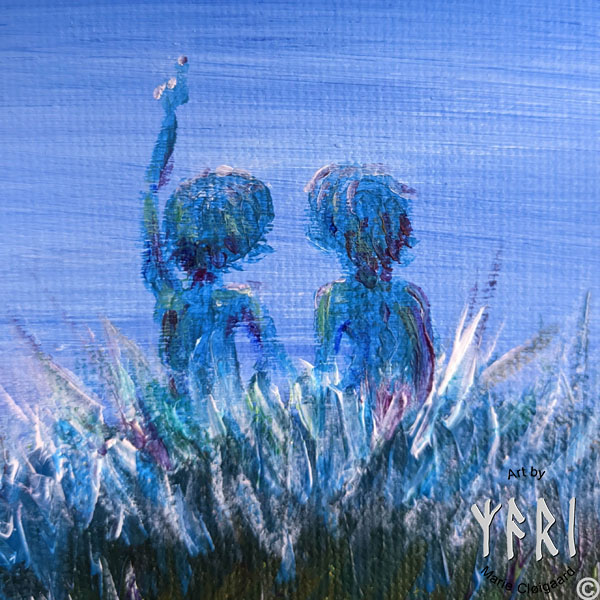 Forest spirits, skovfolk, skovnisser, whimsical, joyful, original art, artwork, pinserute dansk kunst, dansk kunstner Marie Cloigaard