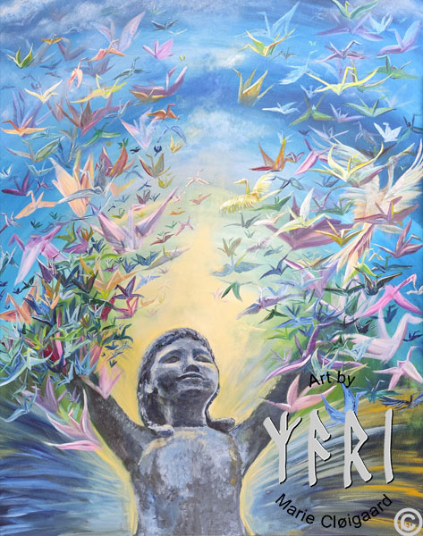 A thousand wishes to the sky, Forest spirits, skovfolk, skovnisser, fantasy, spiritual, whimsical, joyful, original art, artwork, morild, morild galleri, anneberg, anneberg kulturpark, Kunstnerfløjen, odsherred, vi maler vig, pinserute dansk kunst, dansk kunstner Marie Cloigaard