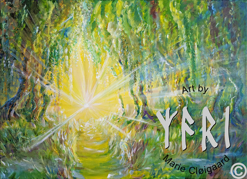 Forest Light Print, Forest spirits, skovfolk, skovnisser, fantasy, spiritual, whimsical, joyful, original art, artwork, morild, morild galleri, anneberg, anneberg kulturpark, Kunstnerfløjen, odsherred, vi maler vig, pinserute dansk kunst, dansk kunstner Marie Cloigaard