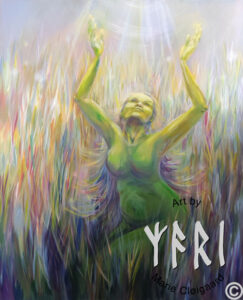 Gaia Awakens, Marie Cloigaard, Forest spirits, skovfolk, skovnisser, fantasy, spiritual, whimsical, joyful, original art, artwork, morild, morild galleri, anneberg, anneberg kulturpark, Kunstnerfløjen, odsherred, vi maler vig, pinserute dansk kunst, dansk kunstner Marie Cloigaard