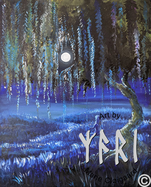 Moon Dreamer Print, Forest spirits, skovfolk, skovnisser, fantasy, spiritual, whimsical, joyful, original art, artwork, morild, morild galleri, anneberg, anneberg kulturpark, Kunstnerfløjen, odsherred, vi maler vig, pinserute dansk kunst, dansk kunstner Marie Cloigaard