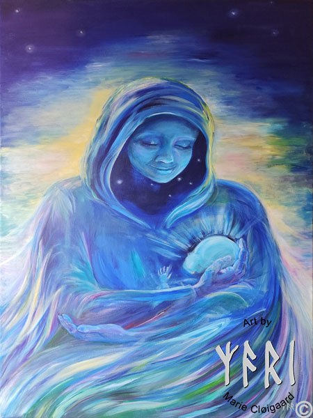 Mother's Embrace, Forest spirits, skovfolk, skovnisser, fantasy, spiritual, whimsical, joyful, original art, artwork, morild, morild galleri, anneberg, anneberg kulturpark, Kunstnerfløjen, odsherred, vi maler vig, pinserute dansk kunst, dansk kunstner Marie Cloigaard